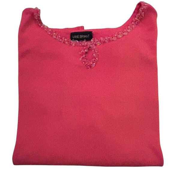 Lane Bryant Coral Sequin Beaded Trim Short Sleeve Pullover Size 22 - Picture 3 of 6